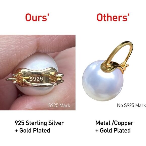 Women Gold Sterling Silver Pearl Drop Dangle Stud Plated Elegant Earring - Picture 2 of 7